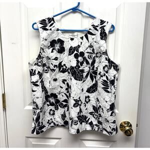 Draper's & Damon's Blouse White Black Sleeveless Lined Top, Women's Size L